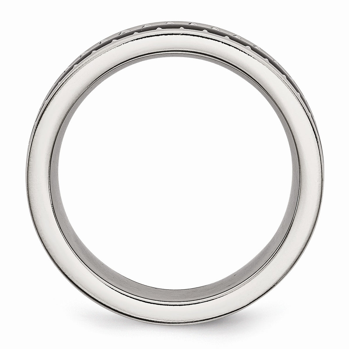 Alternate view of the 8mm Sawtooth Accent Stainless Steel and Black Ceramic Band by The Black Bow Jewelry Co.