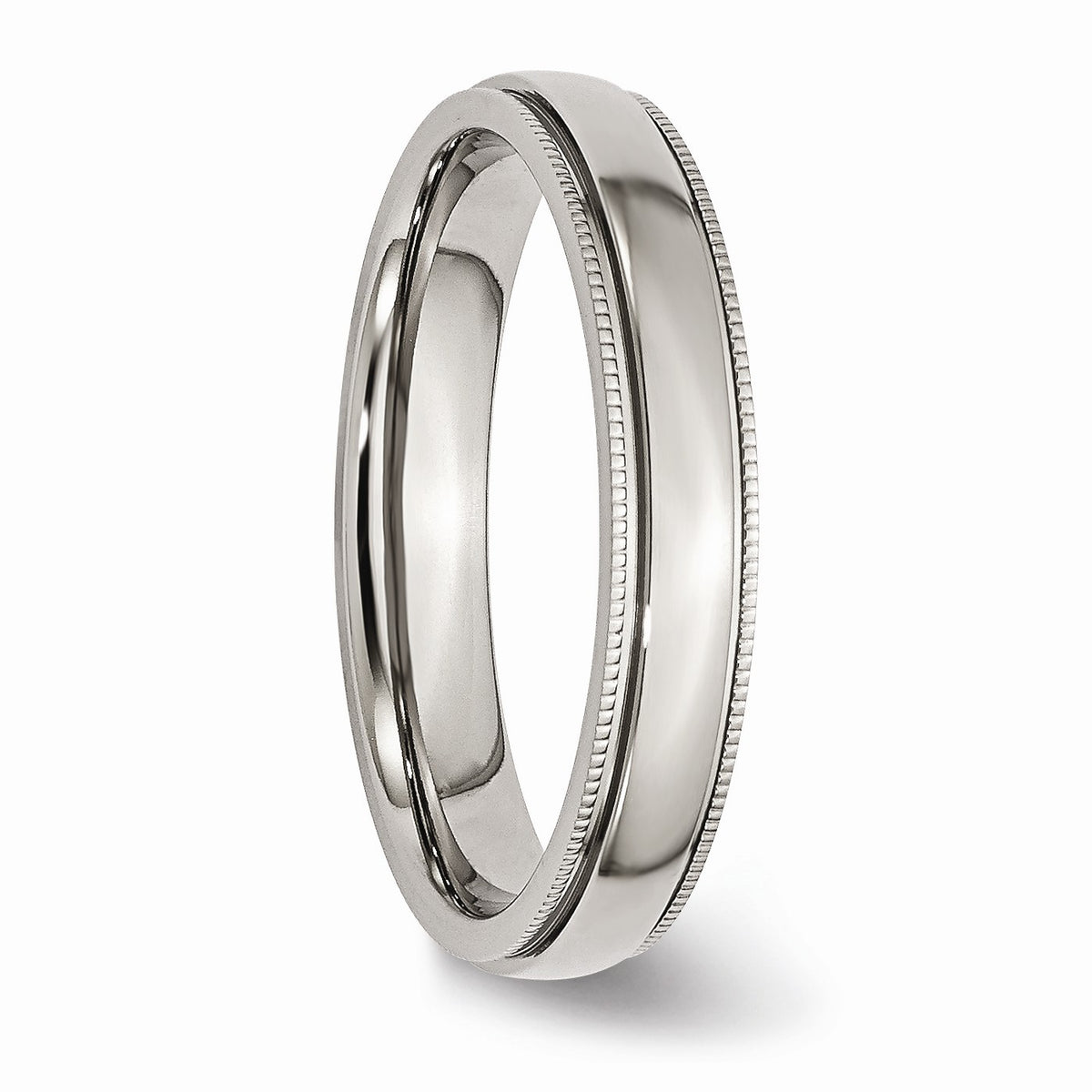 Alternate view of the Stainless Steel Beaded Edge 4mm Polished Comfort Fit Band Size 6 by The Black Bow Jewelry Co.