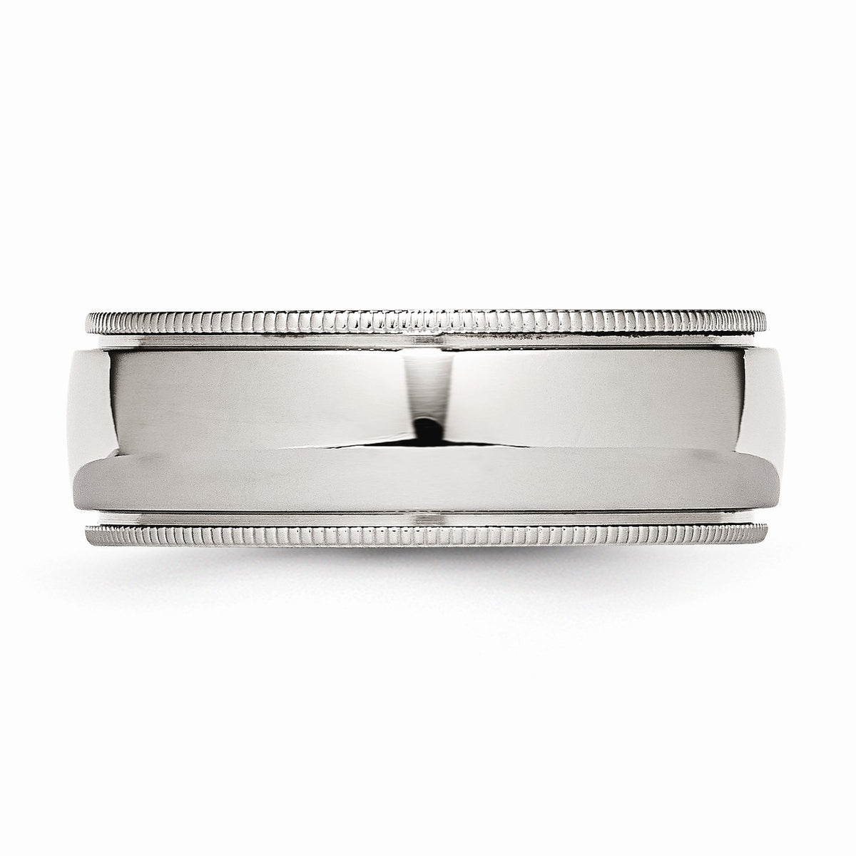 Alternate view of the Stainless Steel Beaded Edge 8mm Polished Comfort Fit Band by The Black Bow Jewelry Co.