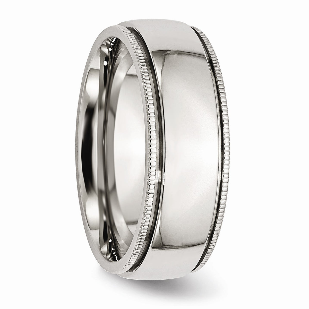 Alternate view of the Stainless Steel Beaded Edge 8mm Polished Comfort Fit Band Size 8 by The Black Bow Jewelry Co.