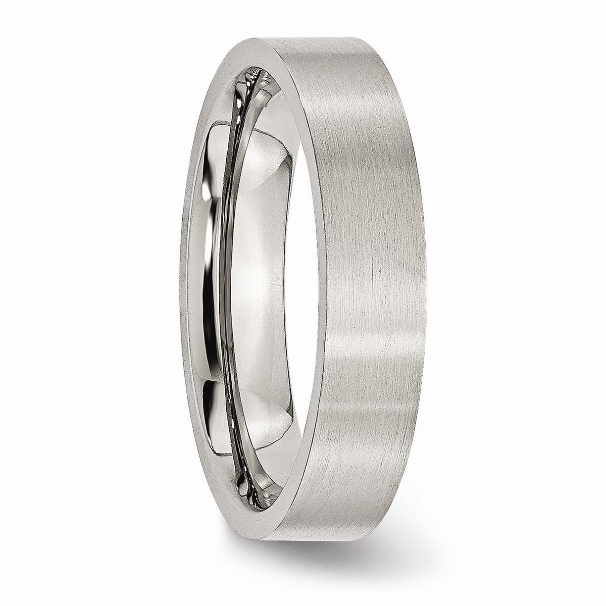 Alternate view of the 5mm Brushed Stainless Steel Flat Comfort Fit Wedding Band Size 6 by The Black Bow Jewelry Co.