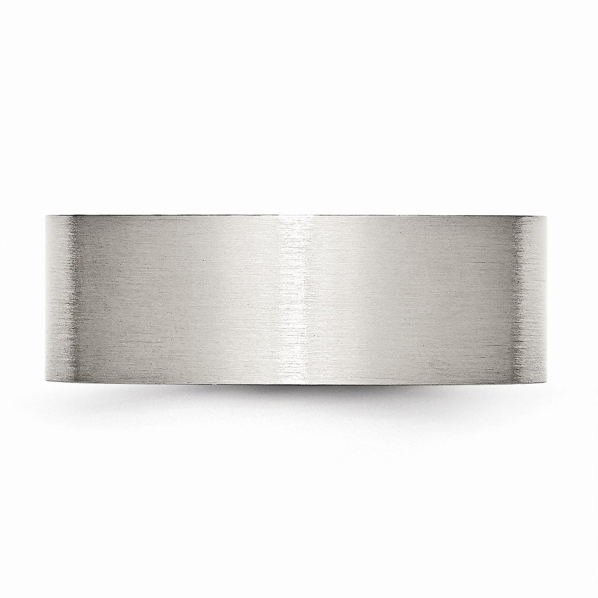 Alternate view of the 8mm Brushed Stainless Steel Flat Comfort Fit Wedding Band by The Black Bow Jewelry Co.