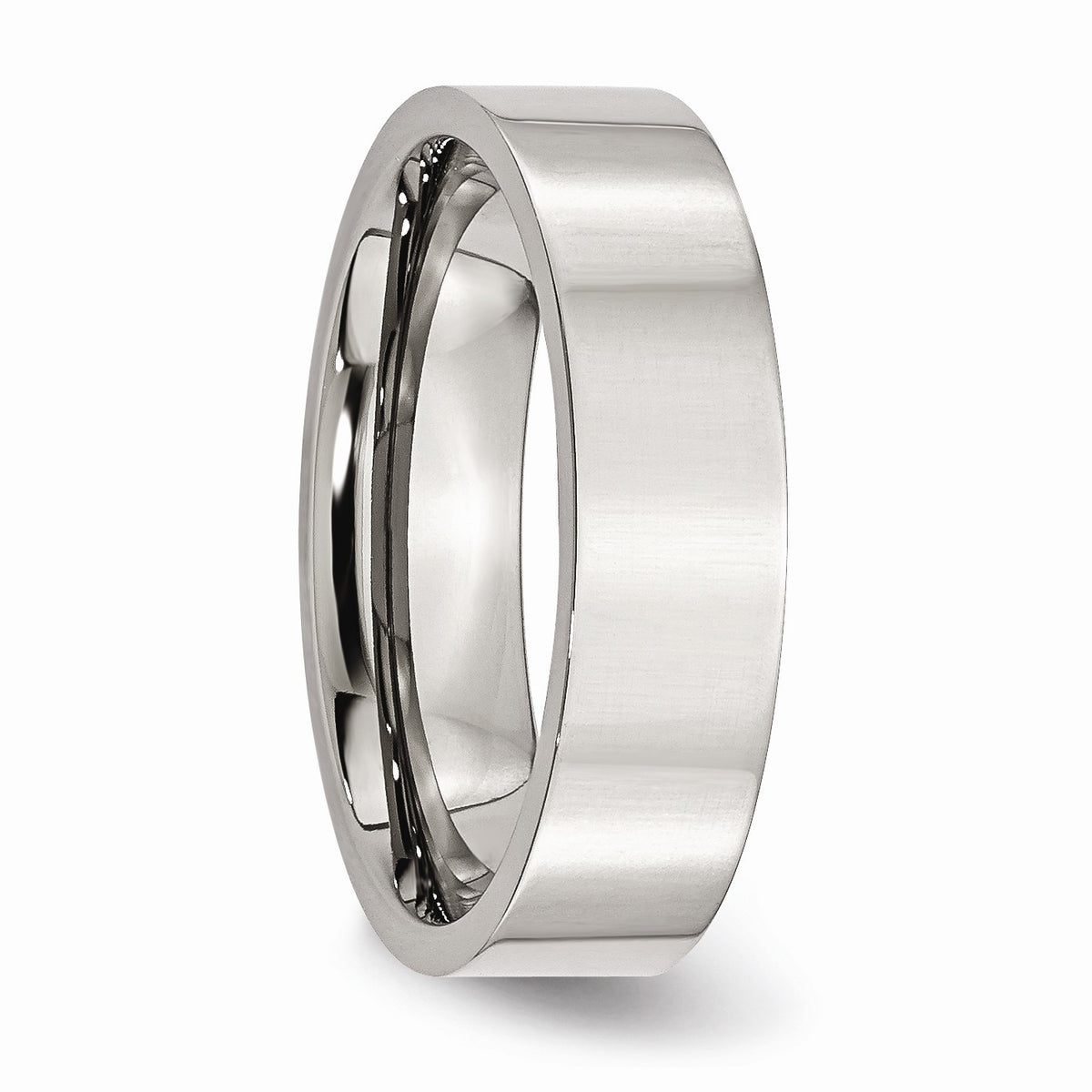 Alternate view of the 6mm Polished Stainless Steel Flat Comfort Fit Wedding Band by The Black Bow Jewelry Co.
