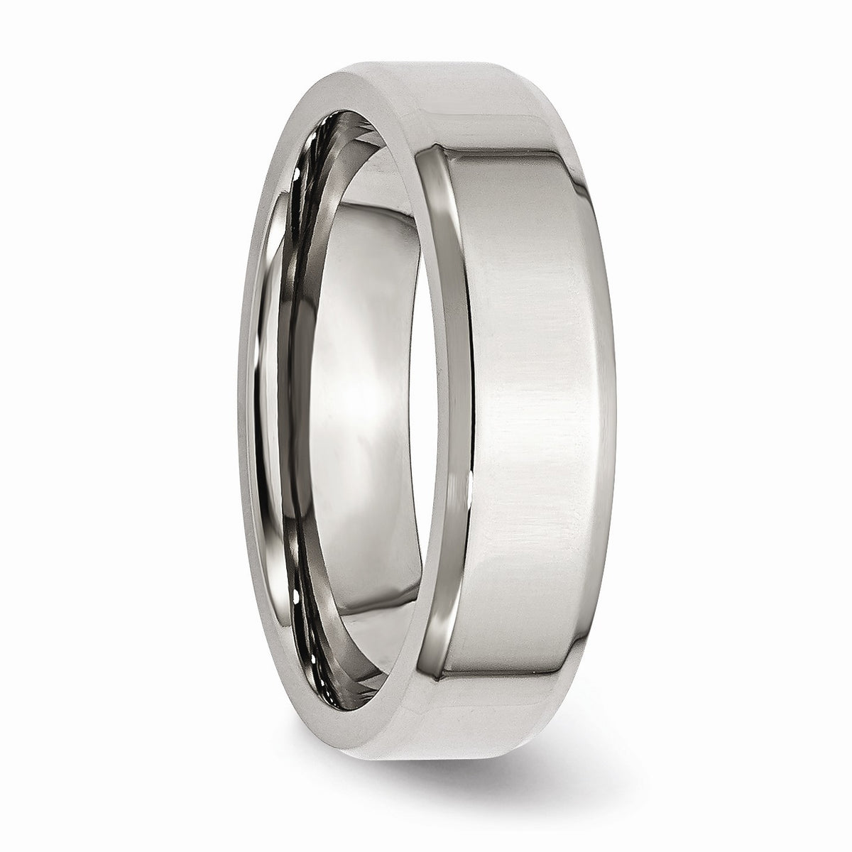 Alternate view of the 6mm Polished Beveled Edge Comfort Fit Stainless Steel Band by The Black Bow Jewelry Co.