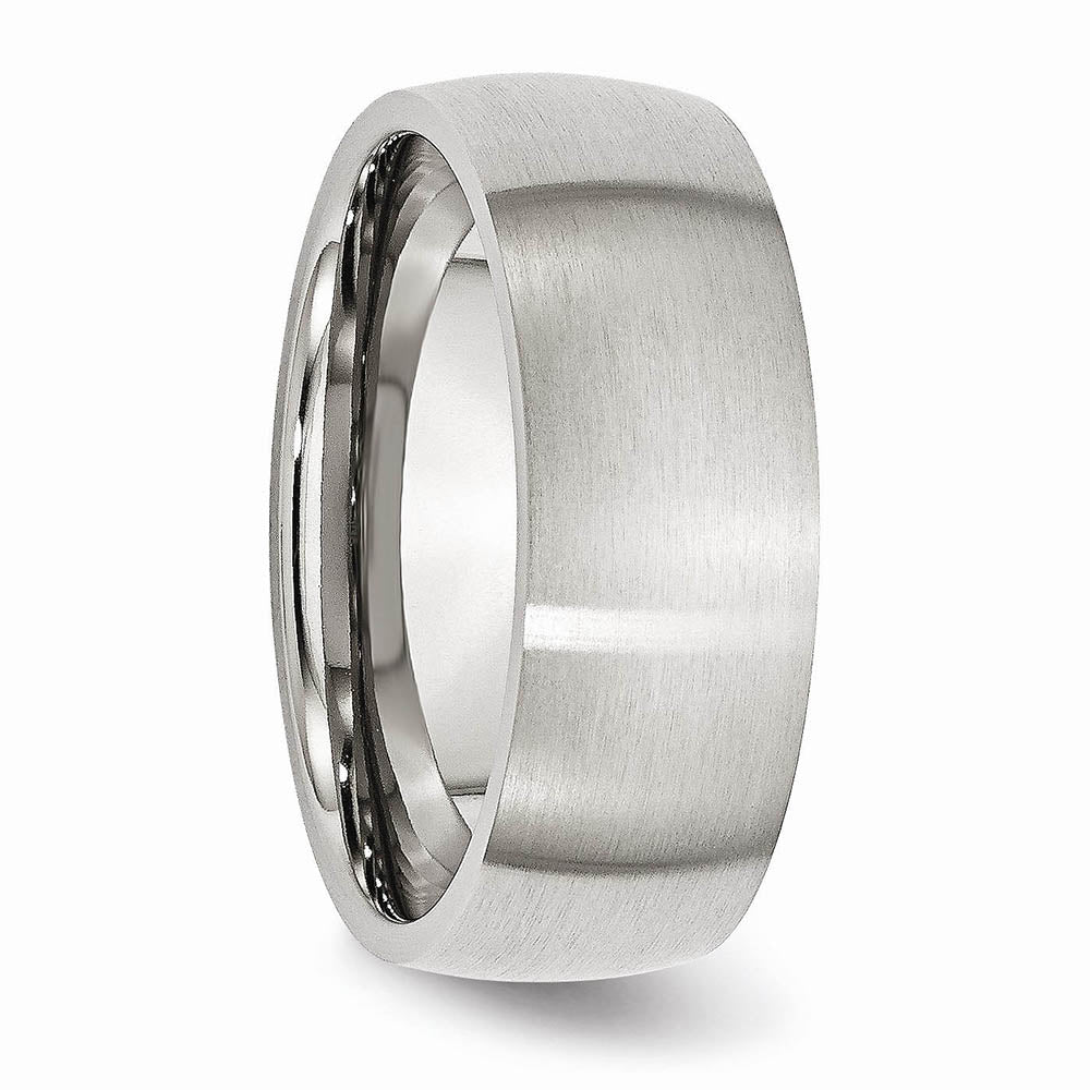 Alternate view of the 8mm Brushed Domed Comfort Fit Band in Stainless Steel by The Black Bow Jewelry Co.