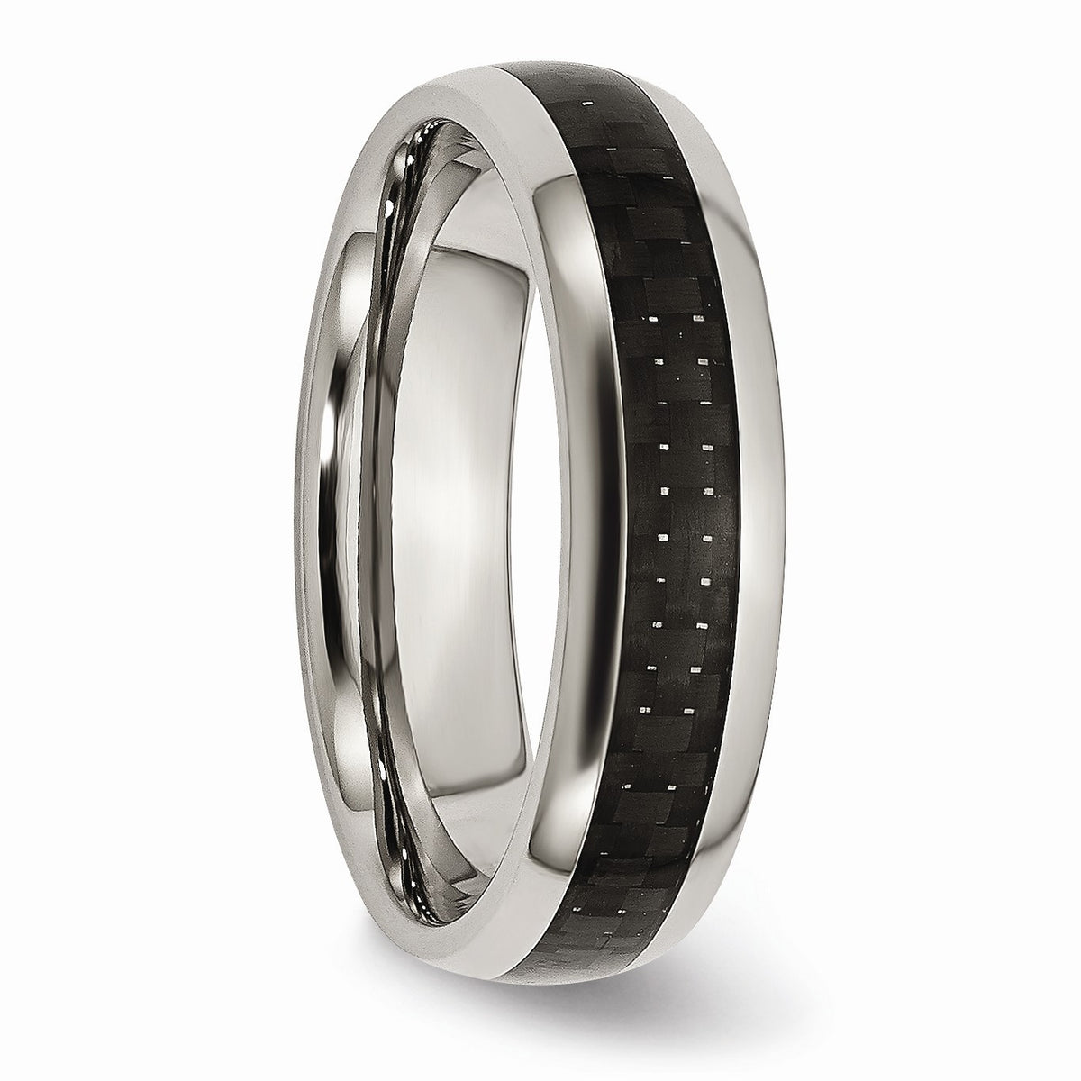 Alternate view of the Titanium Black Carbon Fiber 6mm Polished Domed Band Size 6 by The Black Bow Jewelry Co.