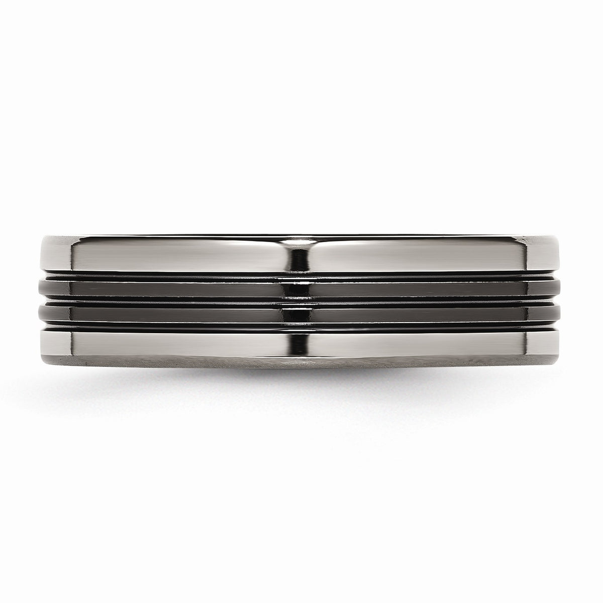 Alternate view of the 6mm Grooved and Polished Flat Band in Two-Tone Titanium by The Black Bow Jewelry Co.