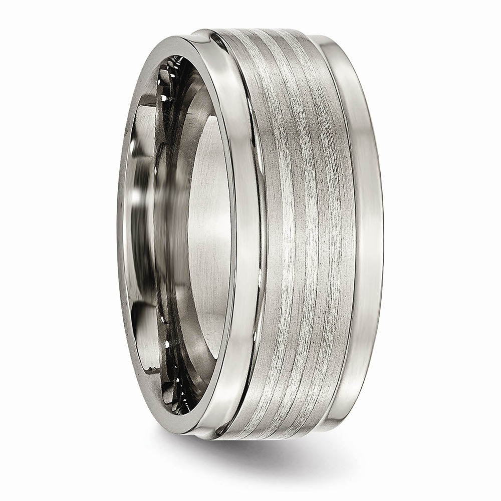 Alternate view of the 9mm Ridged Edge Striped Band in Titanium and Sterling Silver by The Black Bow Jewelry Co.