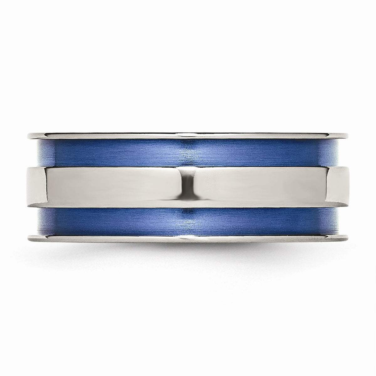 Alternate view of the 8.5mm Titanium Blue Double Grooved Polished Band by The Black Bow Jewelry Co.