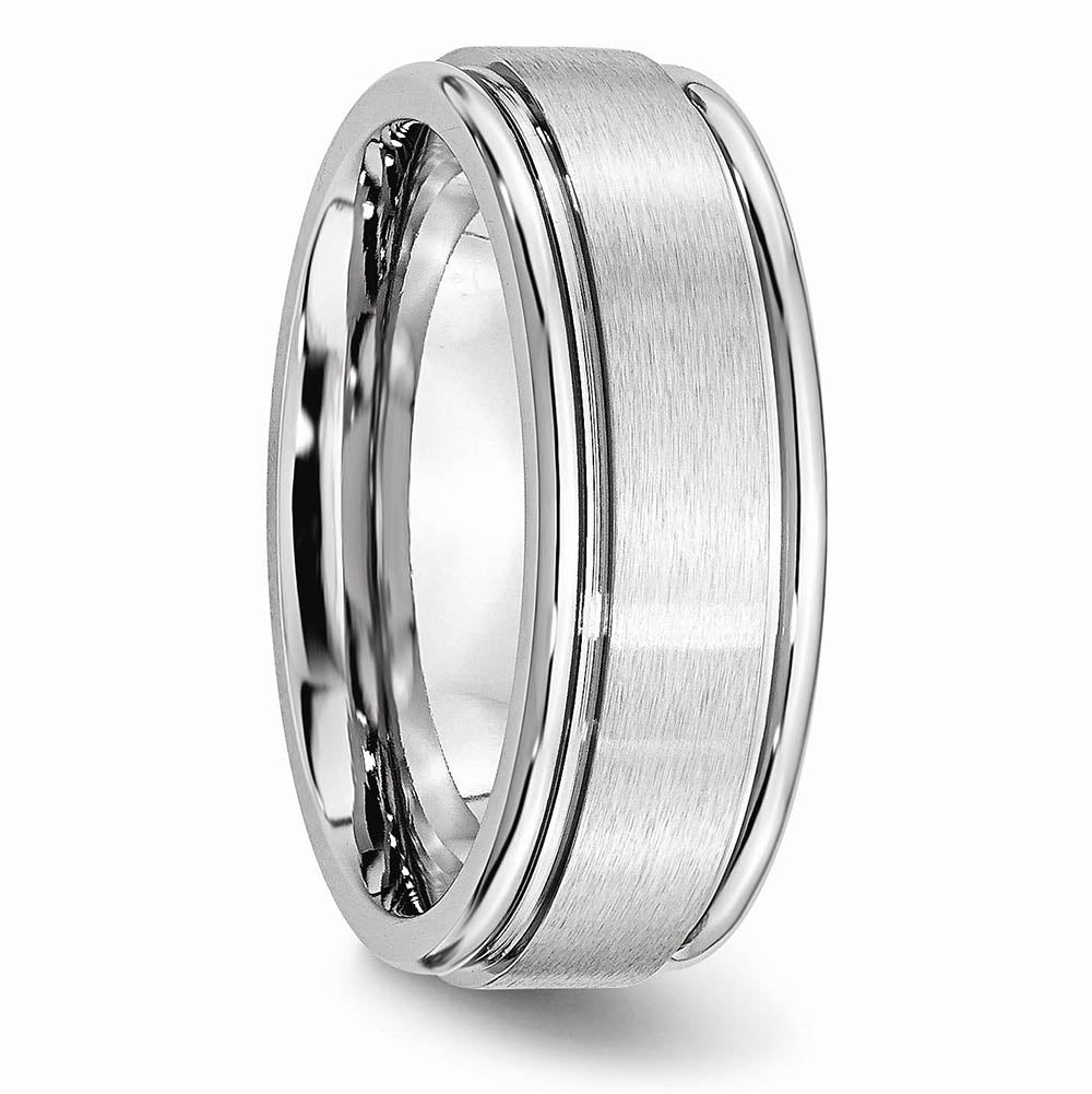 Alternate view of the 8mm Cobalt Satin Finish Ridged Edge Comfort Fit Band Size 7 by The Black Bow Jewelry Co.