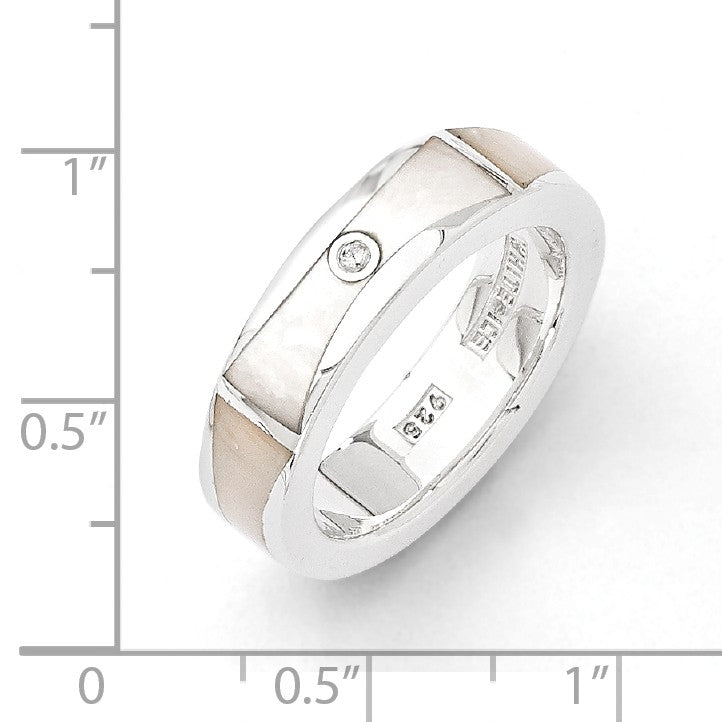 Alternate view of the 5mm Mother of Pearl & .01 Ct Diamond Rhodium Sterling Silver Ring by The Black Bow Jewelry Co.
