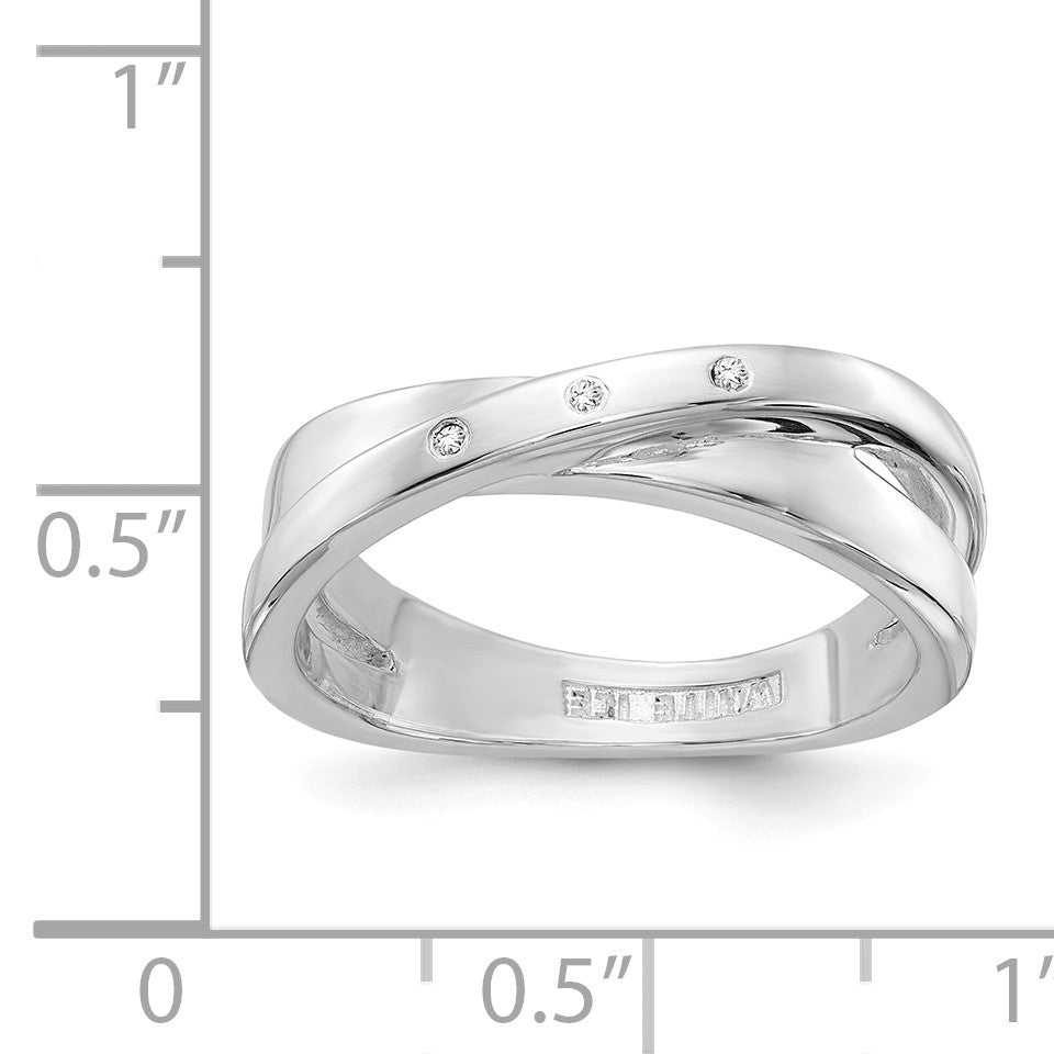 Alternate view of the 3 Stone .03 Ctw Diamond Crossover Rhodium Plated Sterling Silver Ring by The Black Bow Jewelry Co.