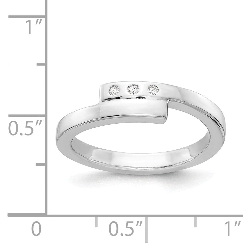 Alternate view of the 3 Stone .03 Ctw Diamond Rhodium Plate Sterling Silver Bypass Ring Sz 6 by The Black Bow Jewelry Co.