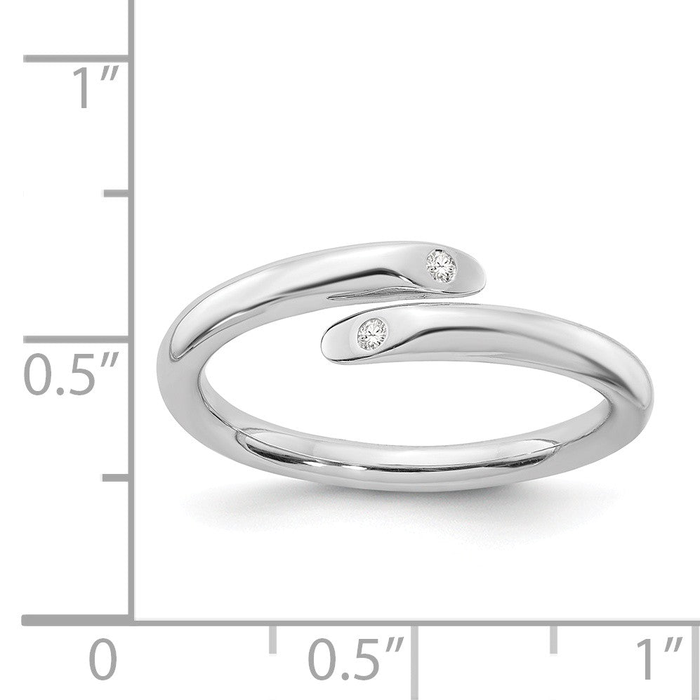 Alternate view of the .02 Ctw Diamond Bypass Ring in Rhodium Plated Sterling Silver Size 6 by The Black Bow Jewelry Co.