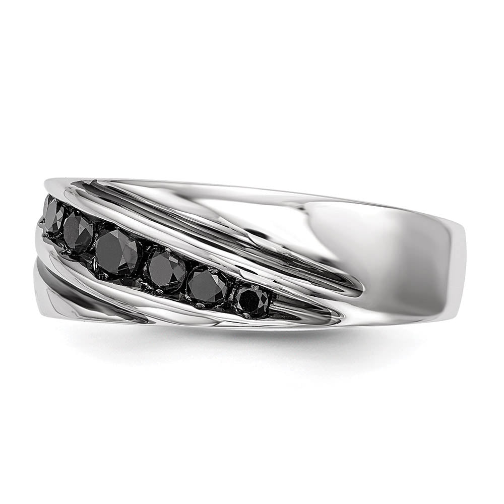Alternate view of the 1/2 Cttw Black Diamond Band in Rhodium Plated Sterling Silver Size 9 by The Black Bow Jewelry Co.