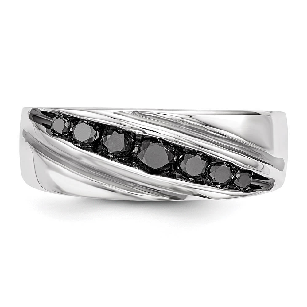Alternate view of the Men's 1/2 Cttw Black Diamond Band in Rhodium Plated Sterling Silver by The Black Bow Jewelry Co.