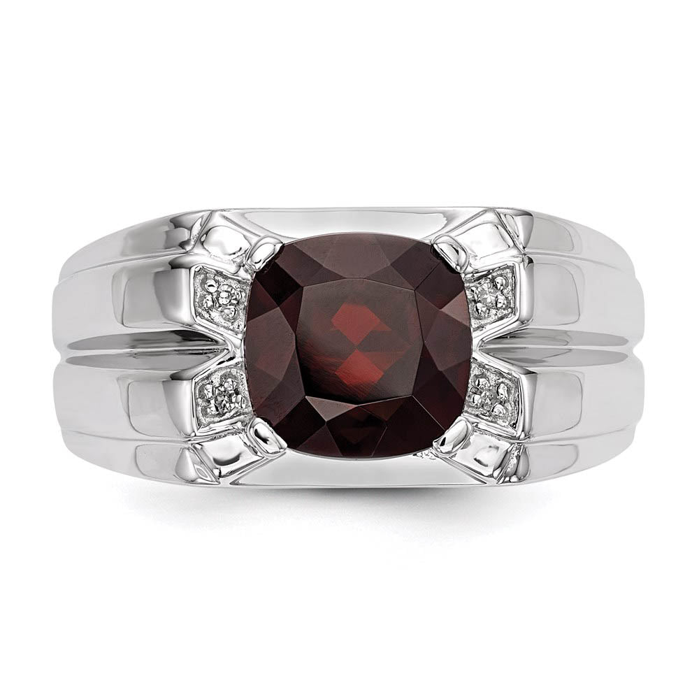 Alternate view of the Cushion Cut Garnet & Diamond Tapered Ring in Sterling Silver Size 9 by The Black Bow Jewelry Co.