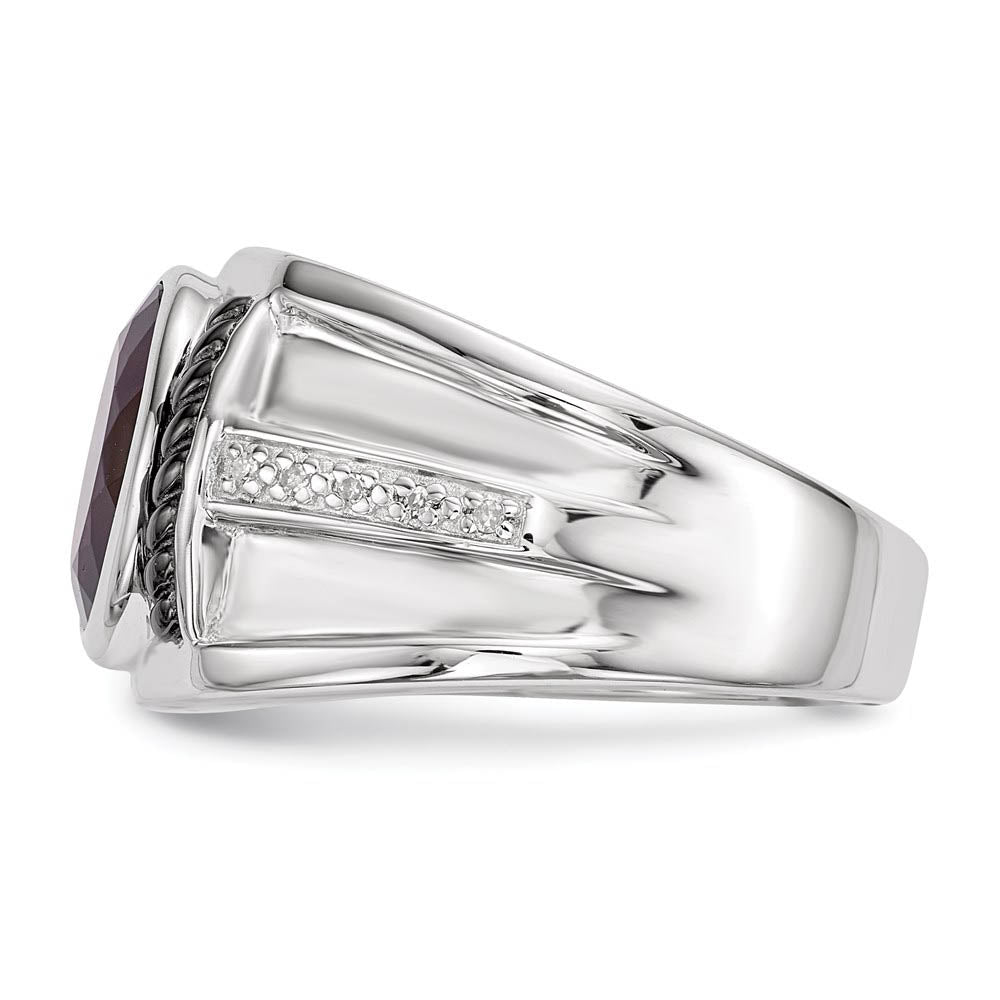 Alternate view of the Mens Two Tone Sterling Silver, Oval Garnet & Diamond Wide Tapered Ring by The Black Bow Jewelry Co.