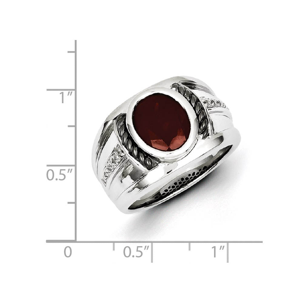 Alternate view of the Two Tone Sterling Silver, Oval Garnet & Diamond Wide Tapered Ring Sz 9 by The Black Bow Jewelry Co.