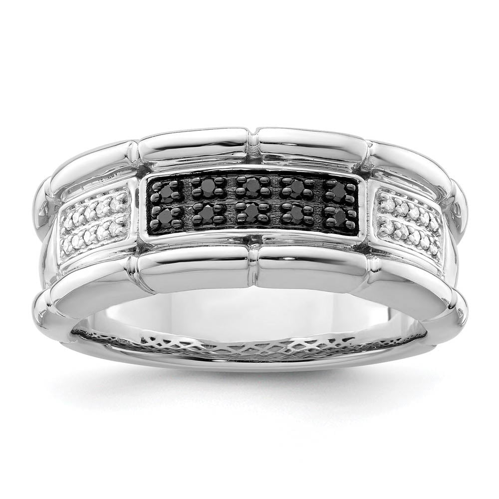 Men&#39;s 1/4 Cttw Black &amp; White Diamond 8mm Band in Sterling Silver, Item R10620 by The Black Bow Jewelry Co.