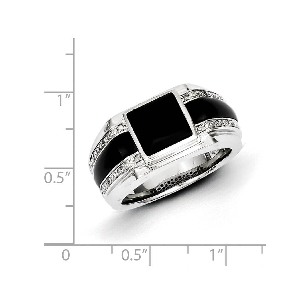 Alternate view of the White Diamond & Black Onyx Tapered Band in Sterling Silver Size 9 by The Black Bow Jewelry Co.