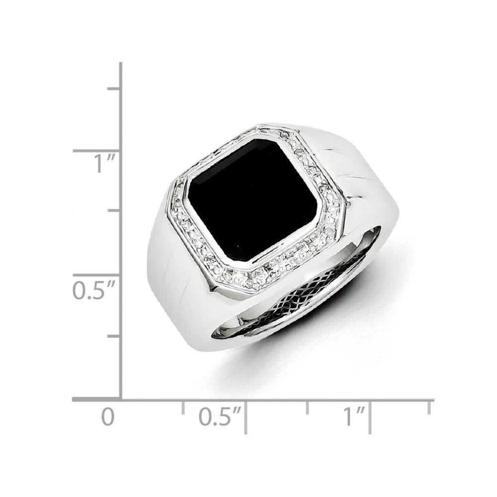 Alternate view of the Diamond & Black Onyx Octagon 16mm Sterling Silver Tapered Ring Size 9 by The Black Bow Jewelry Co.
