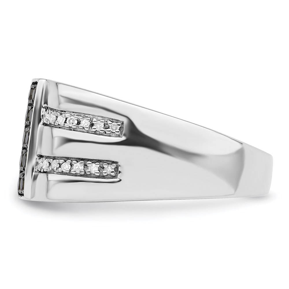 Alternate view of the Mens Sterling Silver 1/2 Ctw White & Black Diamond Flat Top 11mm Band by The Black Bow Jewelry Co.