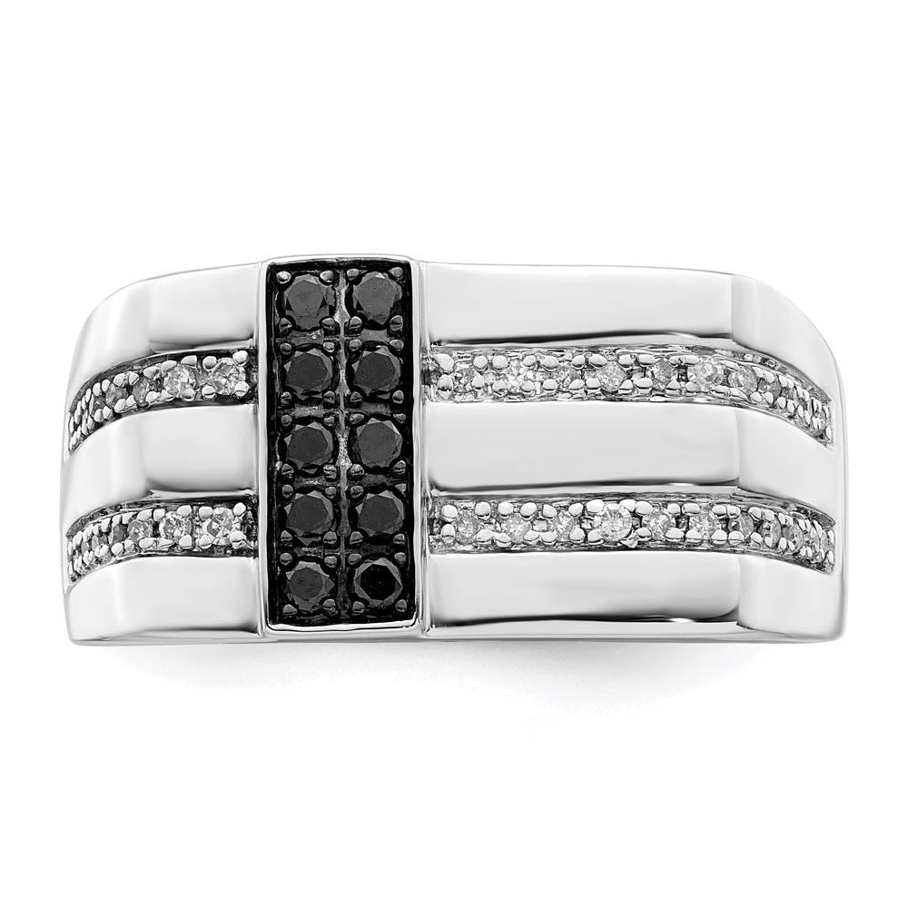 Alternate view of the Mens Sterling Silver 1/2 Ctw White & Black Diamond Flat Top 11mm Band by The Black Bow Jewelry Co.
