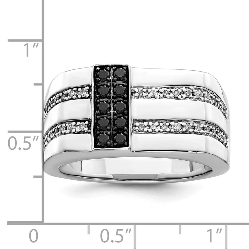 Alternate view of the Mens Sterling Silver 1/2 Ctw White & Black Diamond Flat Top 11mm Band by The Black Bow Jewelry Co.