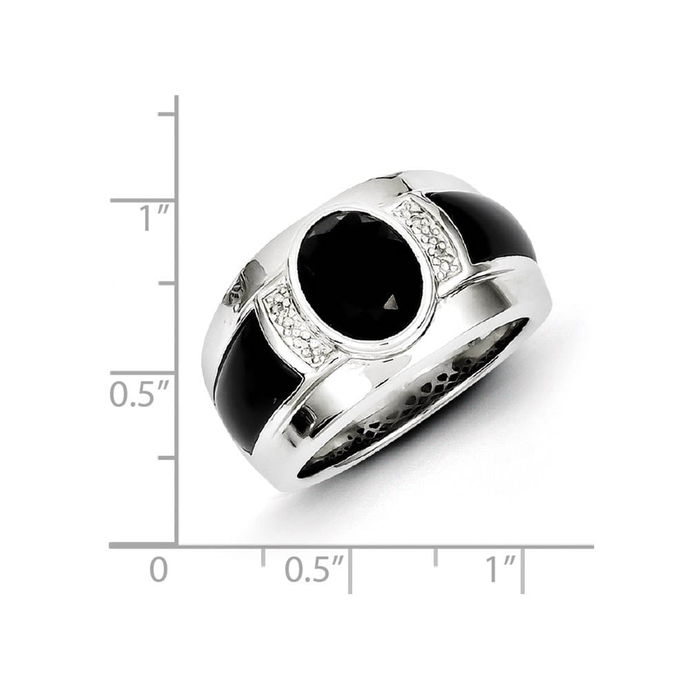 Alternate view of the Diamond & Oval Black Onyx 13mm Tapered Ring in Sterling Silver by The Black Bow Jewelry Co.