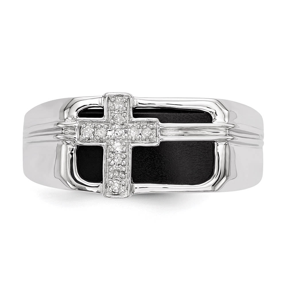 Alternate view of the Men&#39;s Black Onyx &amp; Diamond Cross Tapered Ring in Sterling Silver by The Black Bow Jewelry Co.