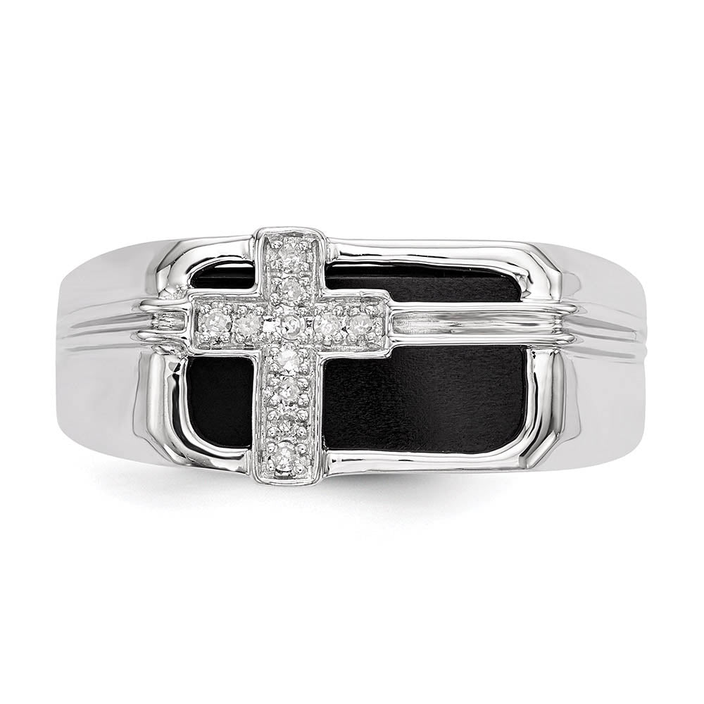 Alternate view of the Men's Black Onyx & Diamond Cross Tapered Ring in Sterling Silver by The Black Bow Jewelry Co.