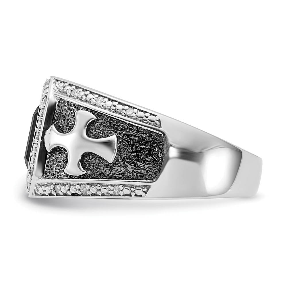 Alternate view of the Black Onyx & Diamond Octagon & Cross Tapered Ring in Sterling Silver by The Black Bow Jewelry Co.