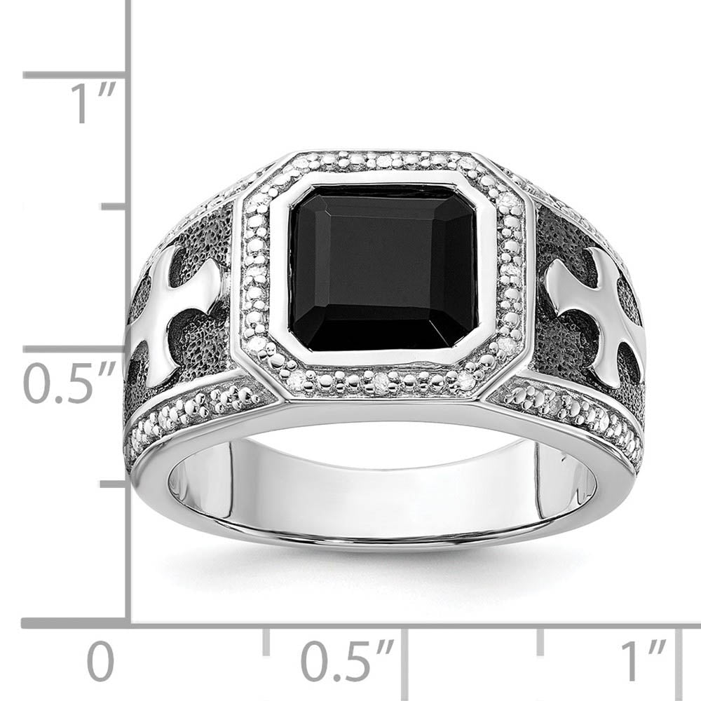 Alternate view of the Onyx & Diamond Octagon & Cross Tapered Ring in Sterling Silver Size 9 by The Black Bow Jewelry Co.