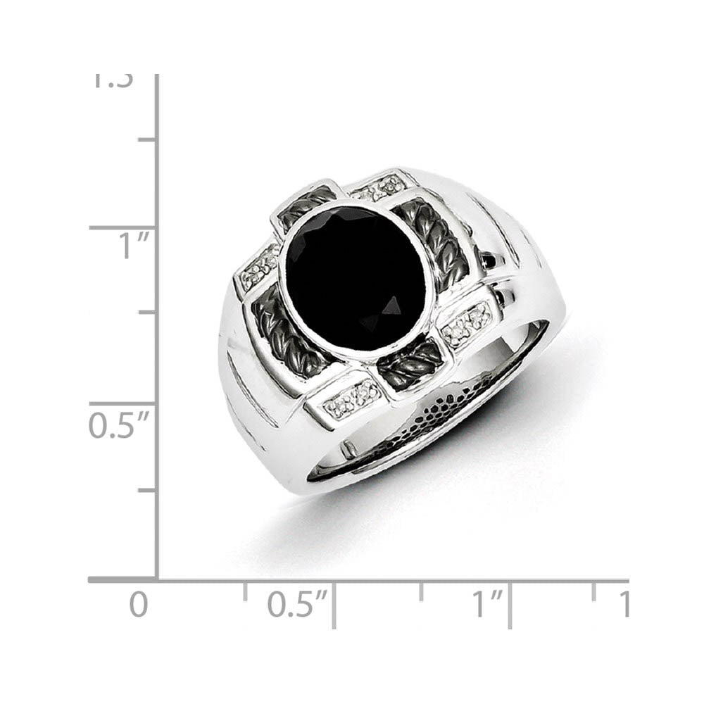 Alternate view of the Oval Black Onyx & Diamond Two Tone Sterling Silver Tapered Ring Size 9 by The Black Bow Jewelry Co.