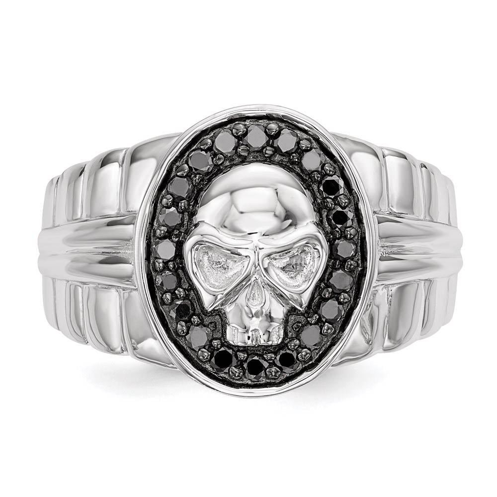 Alternate view of the 3/8 Ctw Black Diamond Oval Skull Sterling Silver Tapered Ring by The Black Bow Jewelry Co.