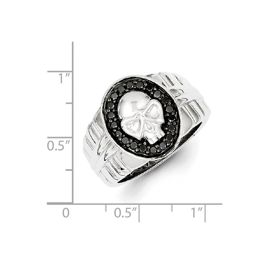 Alternate view of the 3/8 Ctw Black Diamond Oval Skull Sterling Silver Tapered Ring Size 9 by The Black Bow Jewelry Co.