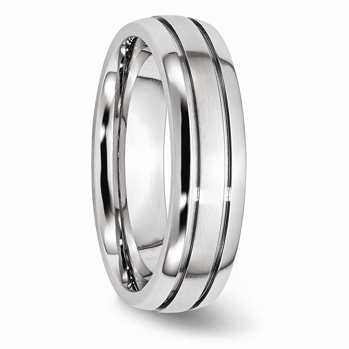 Alternate view of the 6mm Cobalt Polished & Satin Double Grooved Comfort Fit Band by The Black Bow Jewelry Co.