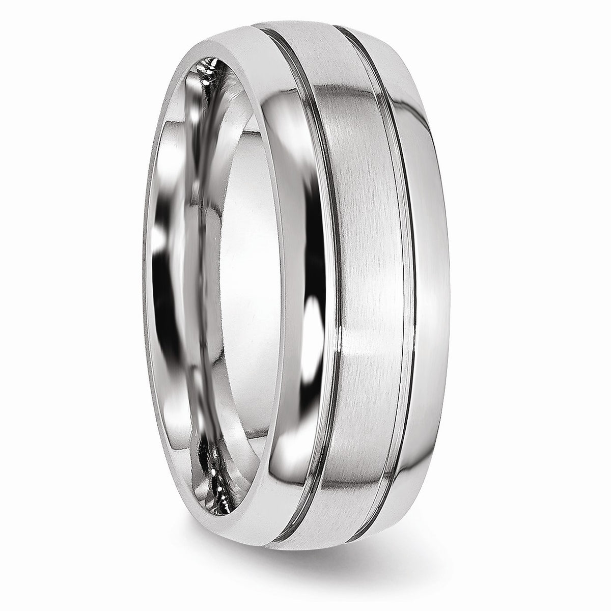 Alternate view of the 8mm Cobalt Polished & Satin Double Grooved Comfort Fit Band by The Black Bow Jewelry Co.