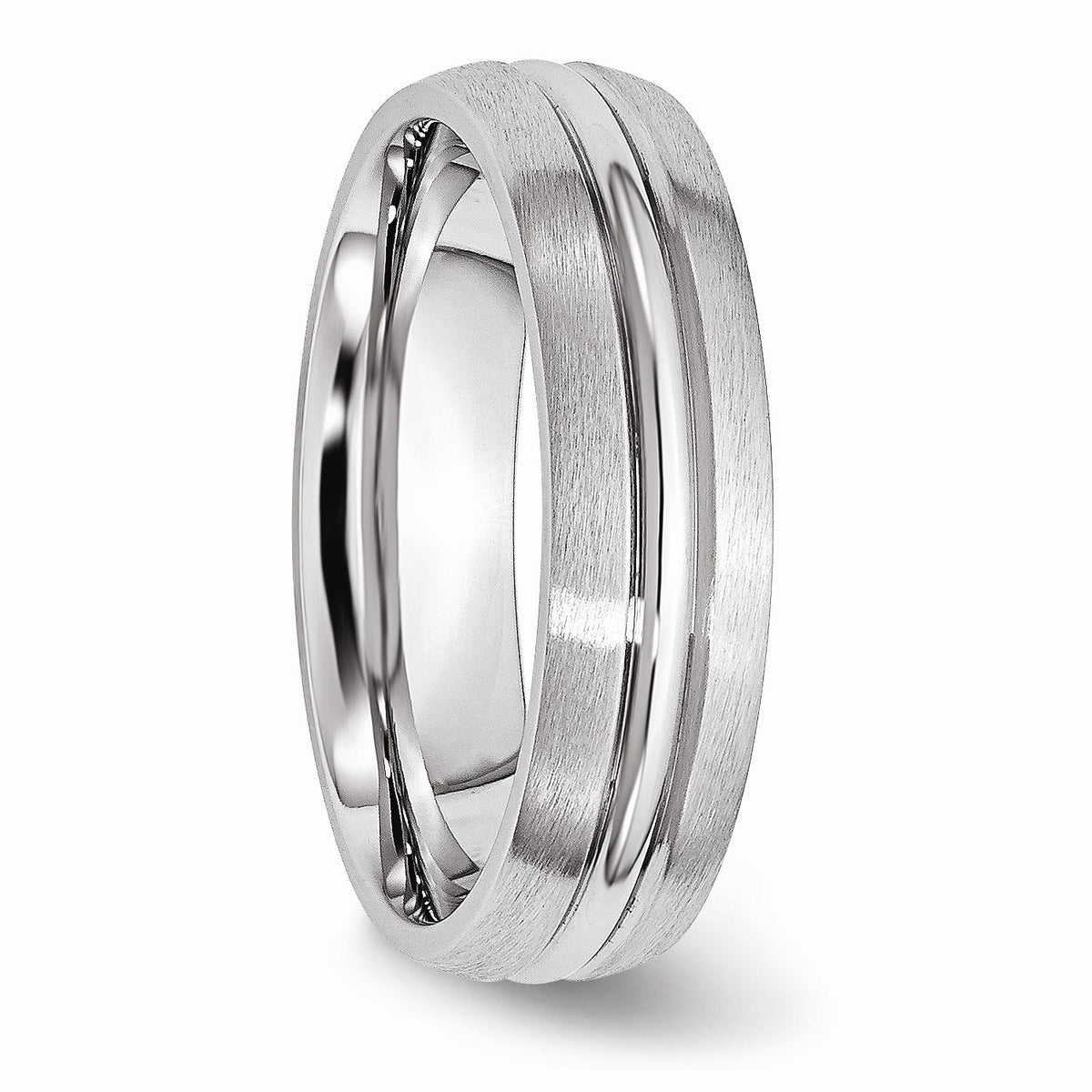 Alternate view of the 6mm Cobalt Satin & Polished Grooved Comfort Fit Band by The Black Bow Jewelry Co.