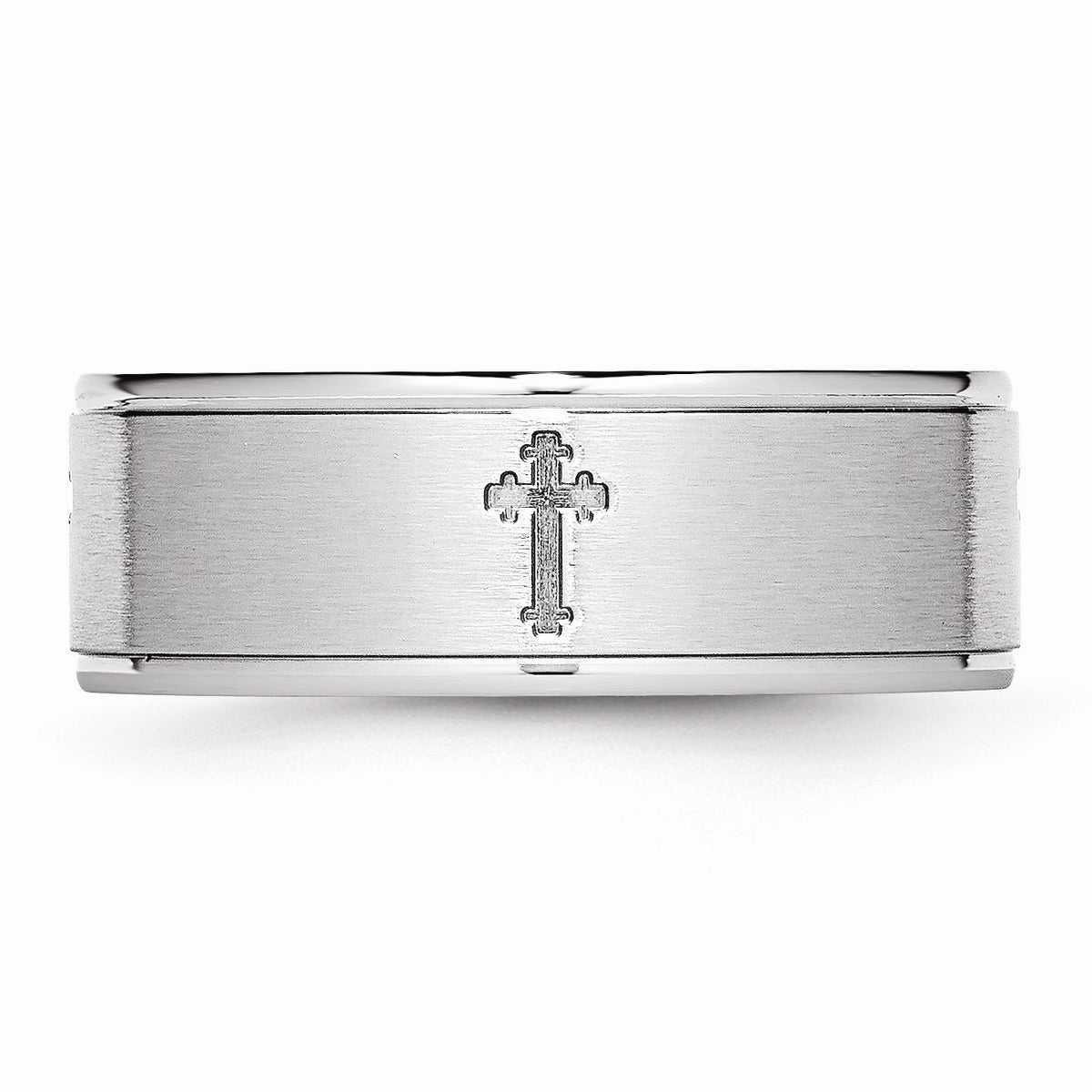 Alternate view of the 8mm Cobalt Budded Cross Ridged Edge Comfort Fit Band Size 7 by The Black Bow Jewelry Co.
