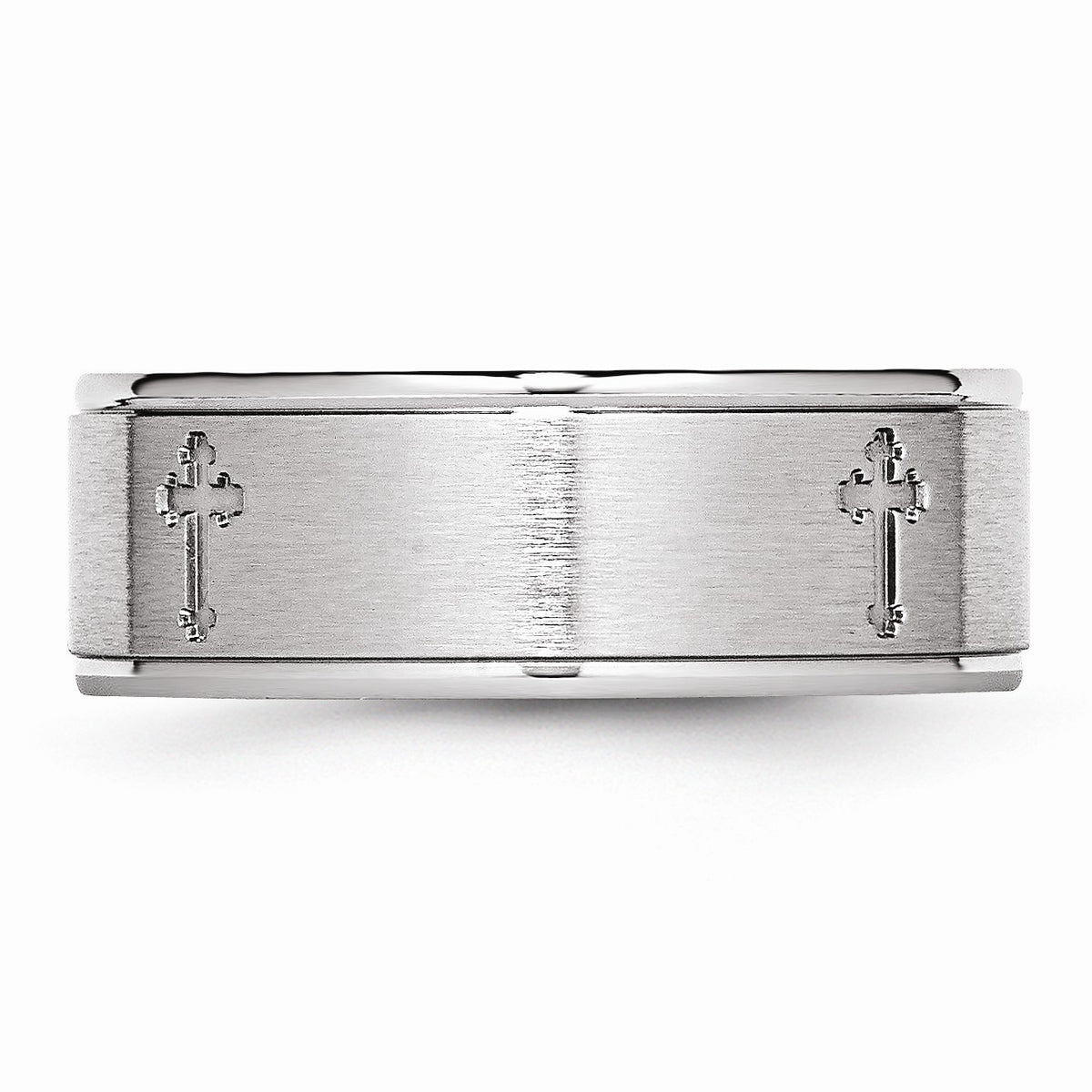Alternate view of the 8mm Cobalt Budded Cross Ridged Edge Comfort Fit Band Size 7 by The Black Bow Jewelry Co.
