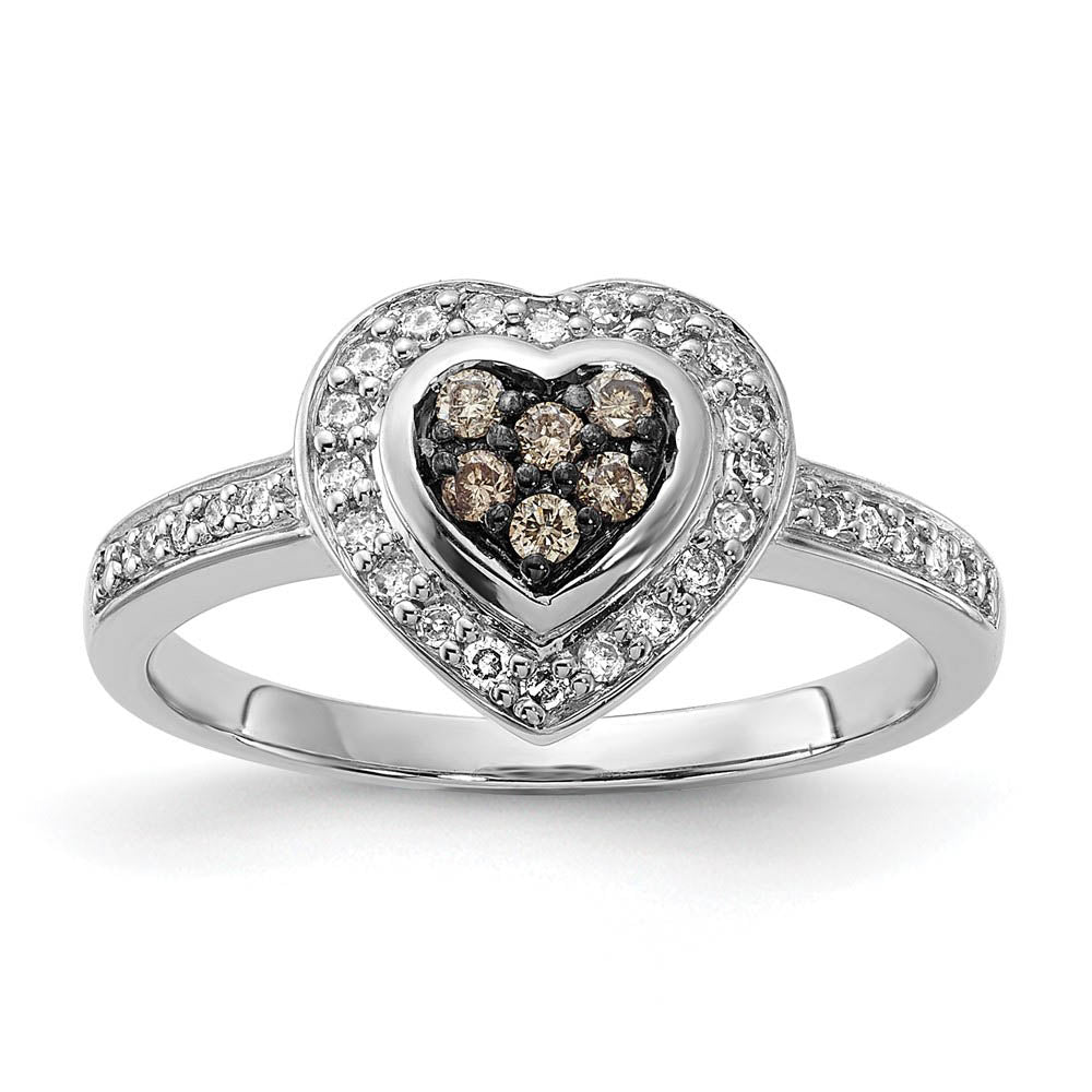 1/4 Ctw Champagne & White Diamond 10mm Heart Ring in Sterling Silver, Item R10660 by The Black Bow Jewelry Co.