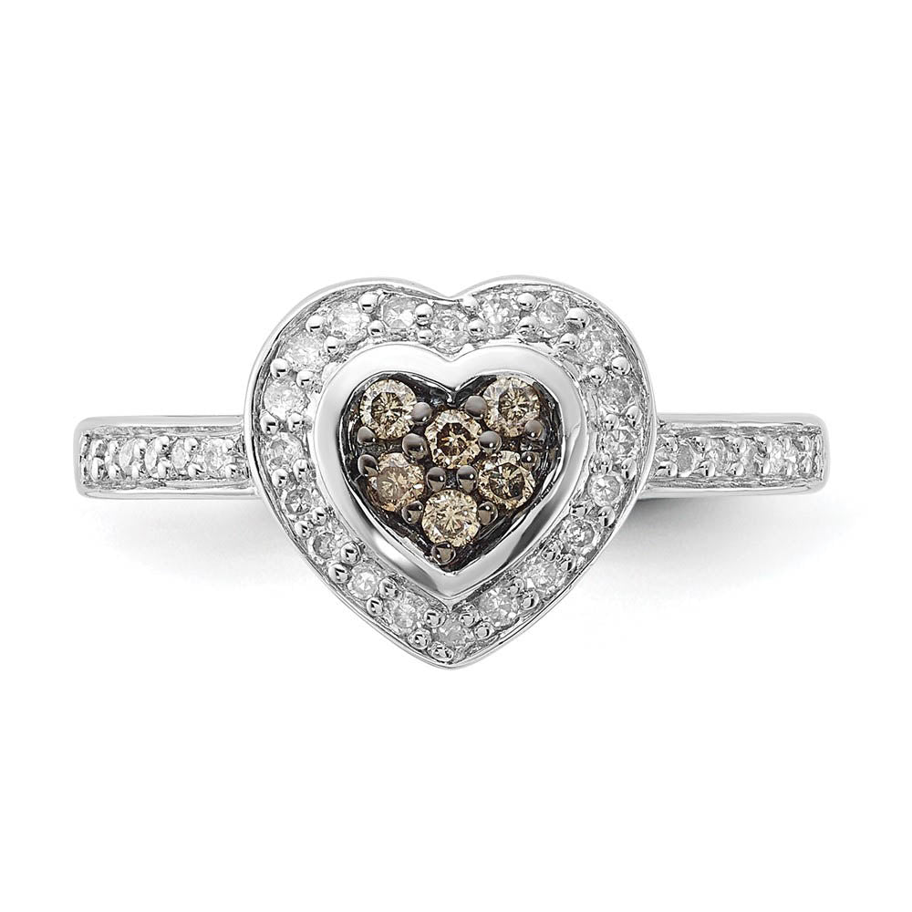 Alternate view of the 1/4 Ctw Champagne & White Diamond 10mm Heart Ring in Sterling Silver by The Black Bow Jewelry Co.