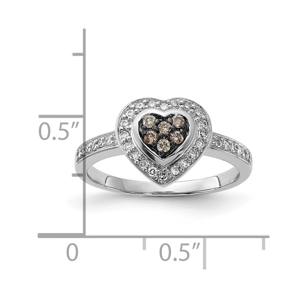 Alternate view of the 1/4 Ctw Champagne & White Diamond 10mm Heart Sterling Silver Ring Sz 6 by The Black Bow Jewelry Co.