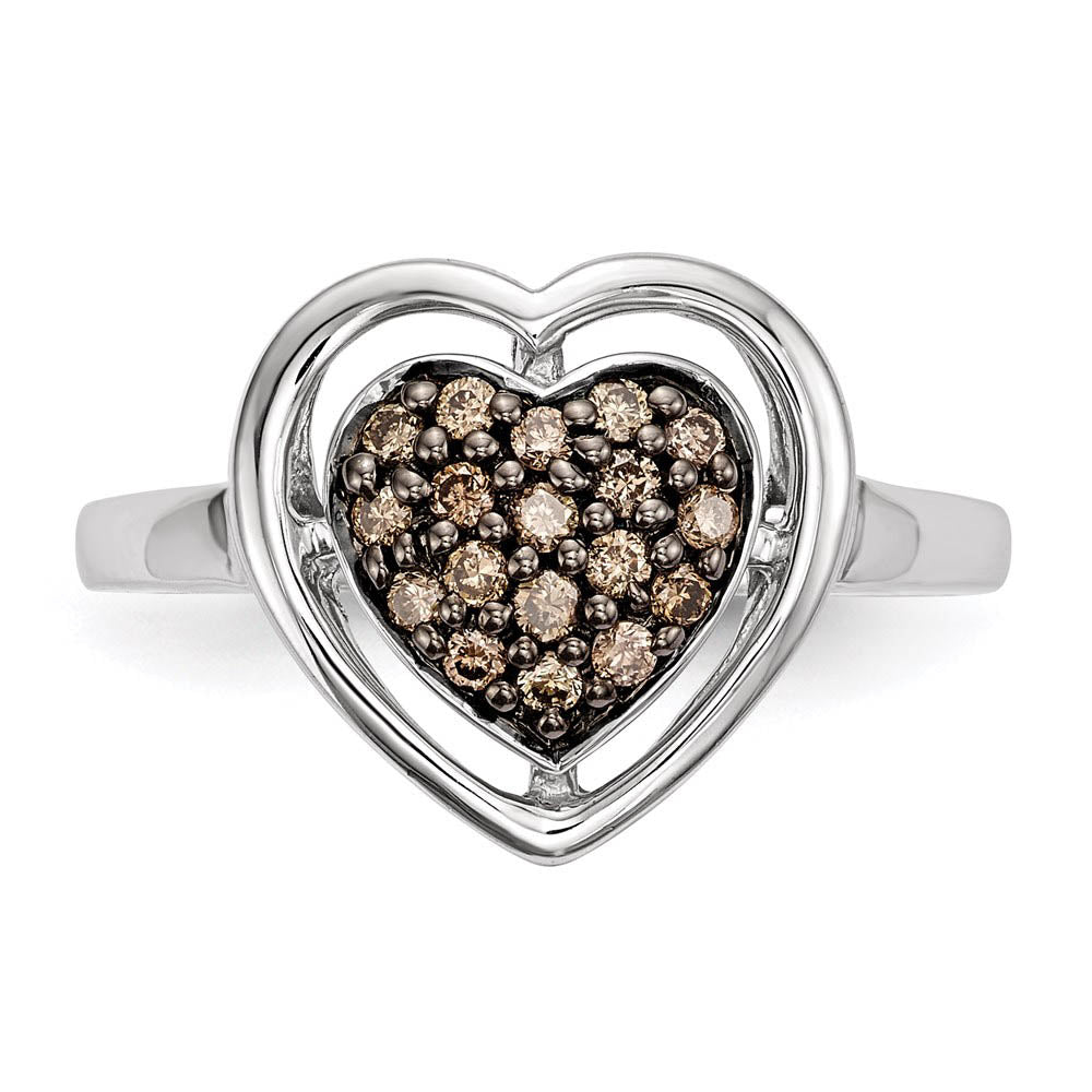 Alternate view of the 1/4 Ctw Champagne Diamond 14mm Heart Sterling Silver Ring Size 6 by The Black Bow Jewelry Co.
