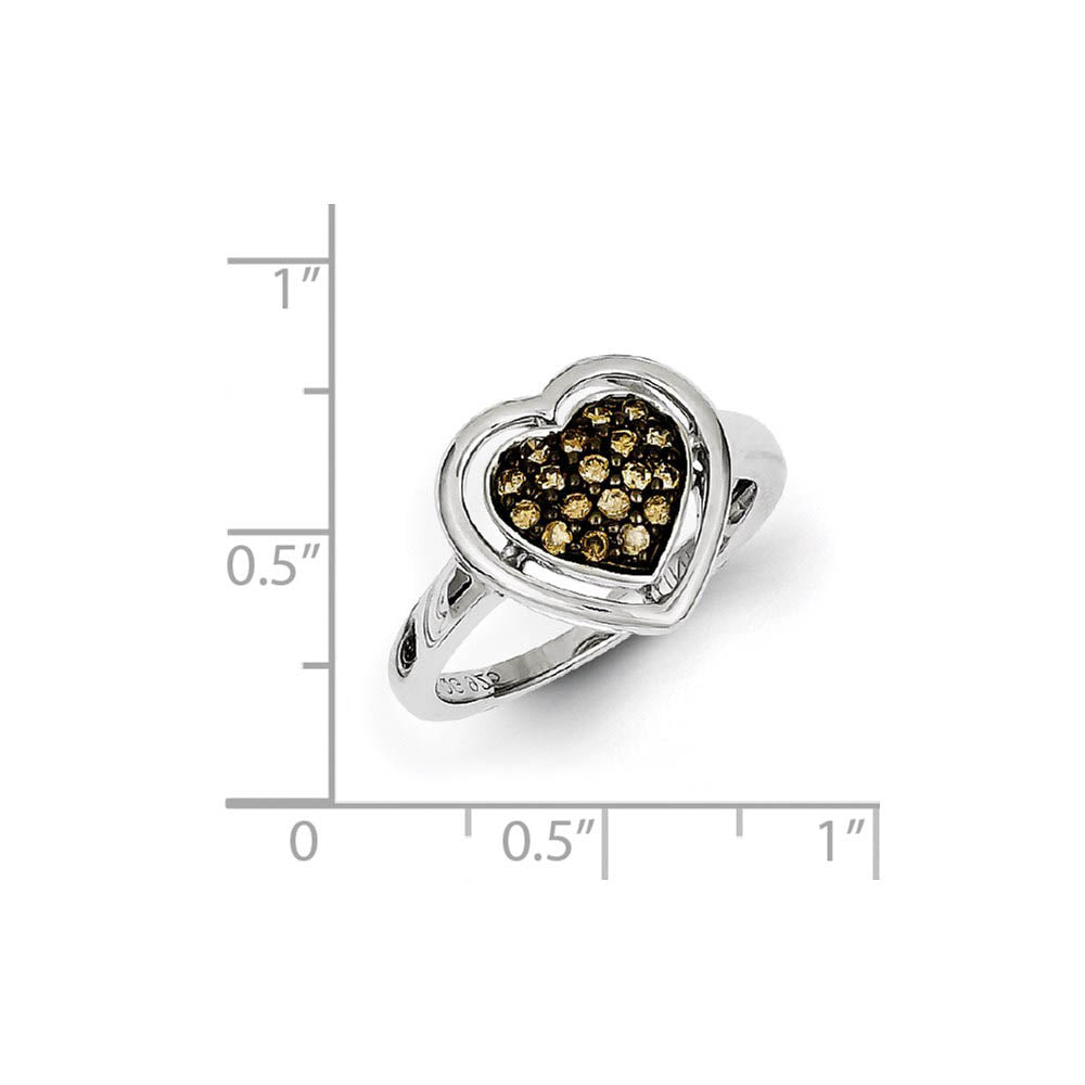 Alternate view of the 1/4 Ctw Champagne Diamond 14mm Heart Sterling Silver Ring Size 6 by The Black Bow Jewelry Co.