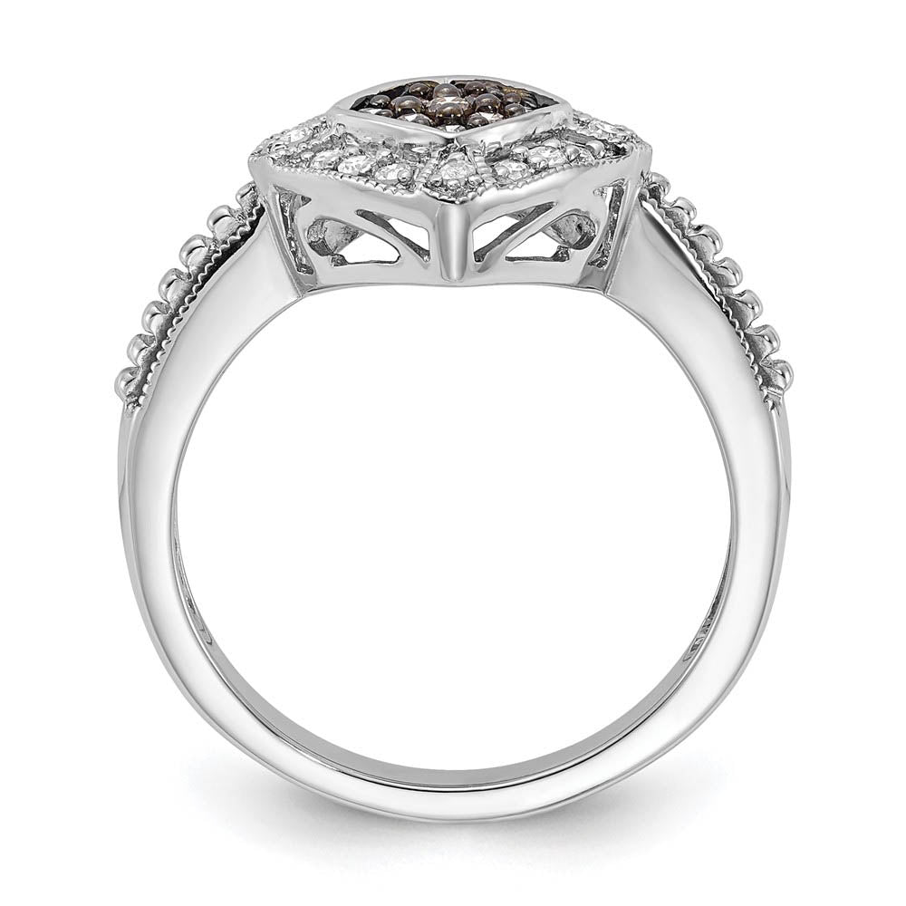 Alternate view of the 1/4 Ctw Champagne & White Diamond 12mm Rhombus Ring in Sterling Silver by The Black Bow Jewelry Co.