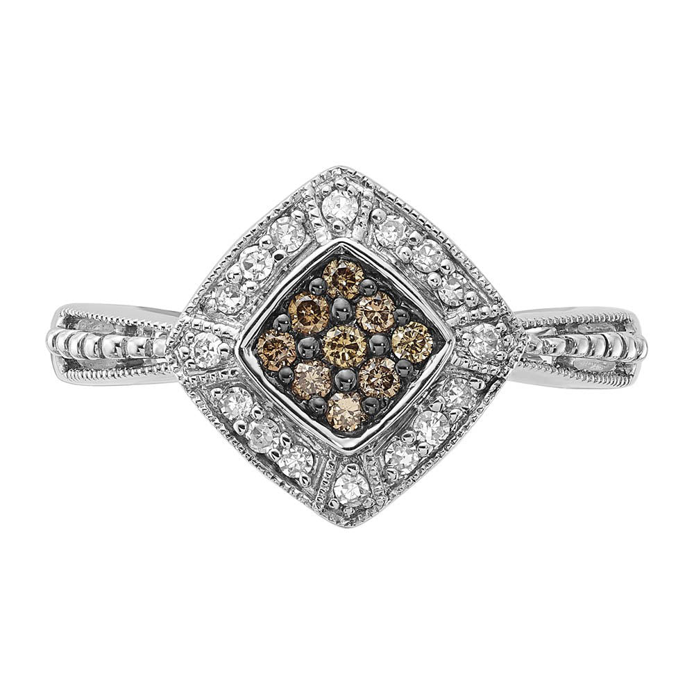 Alternate view of the Champagne & White Diamond 12mm Rhombus Ring in Sterling Silver Size 6 by The Black Bow Jewelry Co.