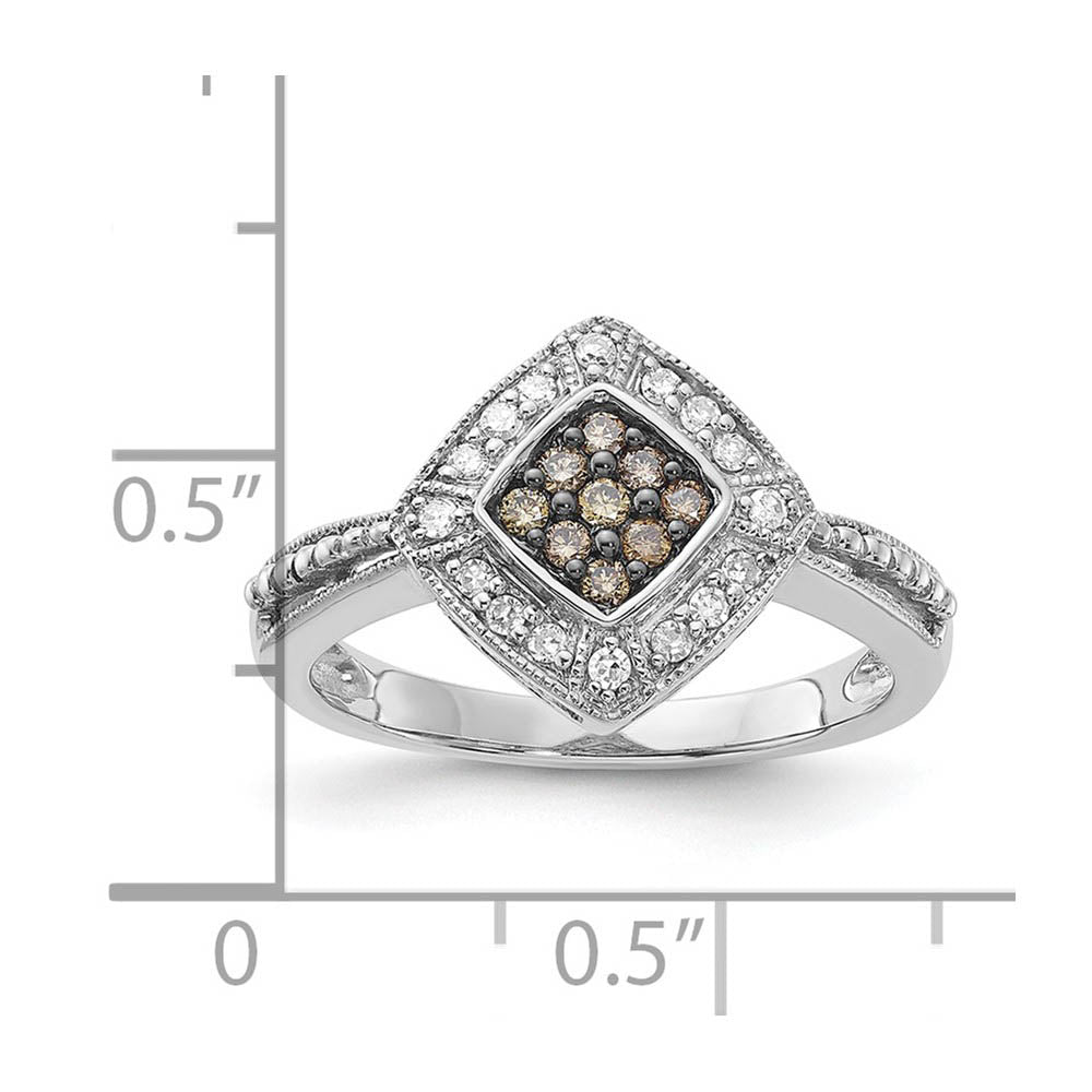 Alternate view of the Champagne & White Diamond 12mm Rhombus Ring in Sterling Silver Size 6 by The Black Bow Jewelry Co.